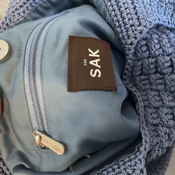 The Sak Original Hobo Blue Crochet Knit Shoulder Bag Purse Zip Boho - Picture 8 of 9